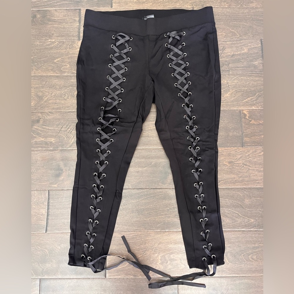 Black Lace-Up Skinny Pants